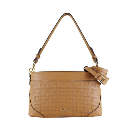 BONIA Embossed Calf Leather Shoulder Bag - Choccy