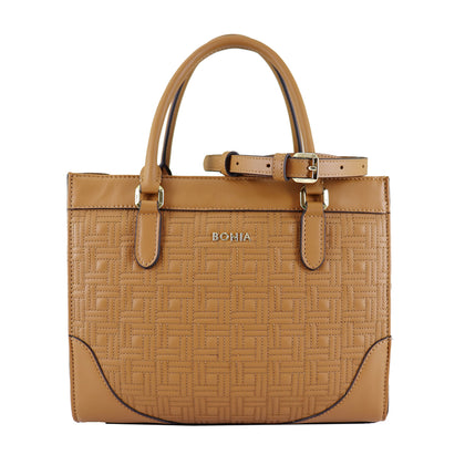 BONIA Embossed Calf Leather Satchel - Choccy