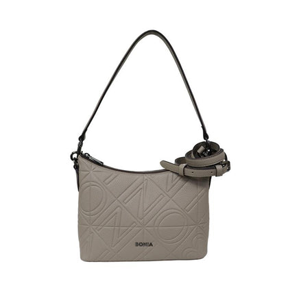 Bonia Embossed Leather Hobo with Detachable Long & Short Straps - Walnut