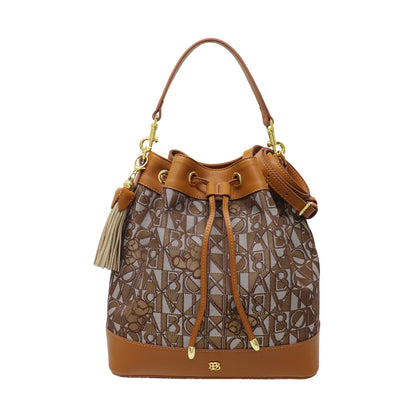 Bonia Calf Leather-Trimmed Jacquard Monogram Bucket Bag - Brown