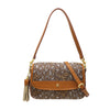 Bonia Calf Leather-Trimmed Jacquard Monogram Half-Flap Bag with Two Detachable Shoulder Straps - Brown