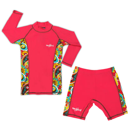 tee-pee-to UV50+ Long Sleeve and Shorts Indian Summer Set - Fuchsia Pink/Indian Print