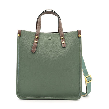 SARRER Leather Tote cum Crossbody Bag with Detachable Shoulder Strap - Green