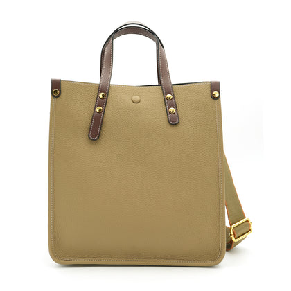 SARRER Leather Tote cum Crossbody Bag with Detachable Shoulder Strap - Khaki