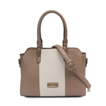 Santa Barbara Polo & Racquet Club Bi-Colour Top Handle Satchel Bag - Brown with Beige