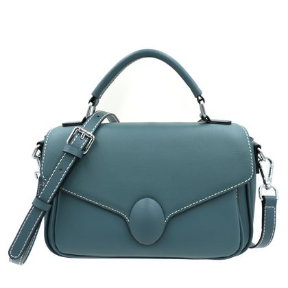 SARRER Leather Crossbody Bag with Detachable Long Strap - Blue