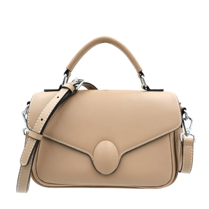 SARRER Leather Crossbody Bag with Detachable Long Strap - Beige