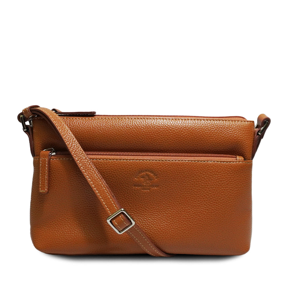 Santa Barbara Polo and Racquet Club Leather Crossbody Bag - Camel