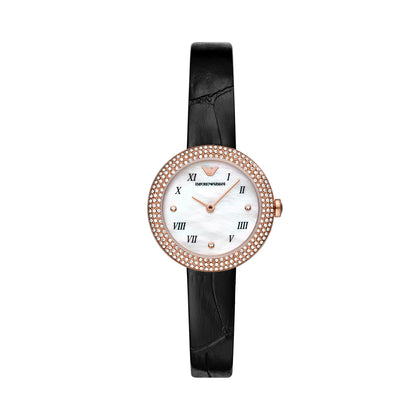 Emporio Armani Two Hand Black Leather Watch