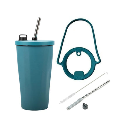 [Online Exclusive] Aura 600ml Stainless Steel Vacuum Insulated Tumbler with Straw & Holder Strap - Green