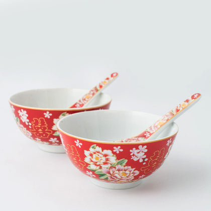 The Chinese Wedding Shop Chinese Wedding Bowl Set with Chopsticks (Colourful Peonies) (BCS17)