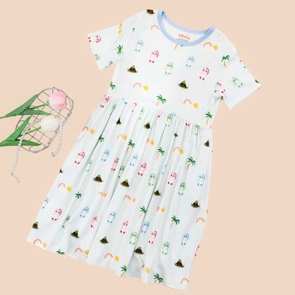 Lilbubsy Bamboo Everyday Dress - Blue Dino