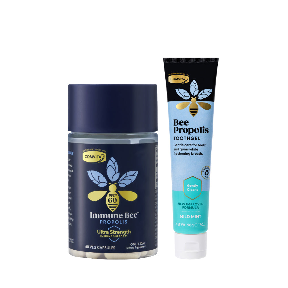 COMVITA Immune Bee Propolis PFL 60 Ultra Strength 60 Veg Caps + FREE Bee Propolis Toothgel Gentle Care Mild Mint 100g