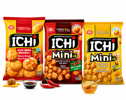 KAMEDA ICHI Japanese Rice Crackers (Honey, Shoyu Honey, Spicy)