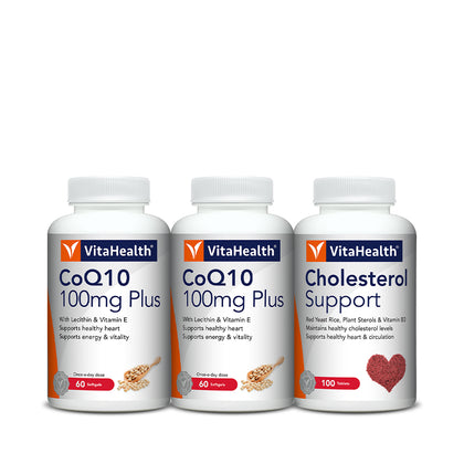VitaHealth® CoQ10 100mg Plus 60 Softgels (Bundle of 2) + Cholesterol Support 100 Tablets