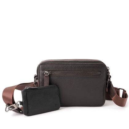 Hechter Leather Sling Bag (Brown) + Key Pouch (Black)