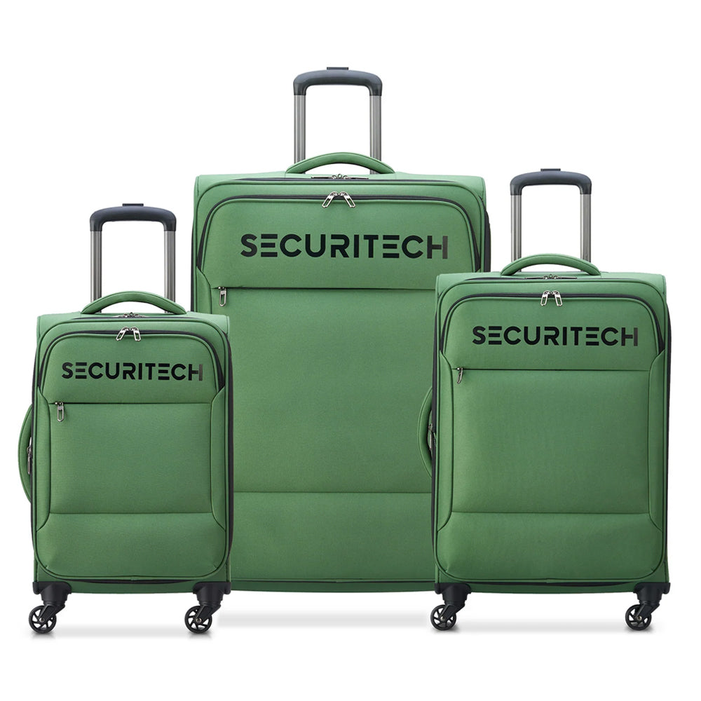 Delsey Paris Securitech Vanguard 55cm 4 Double Wheels Expandable Cabin Soft Trolley Case - Green