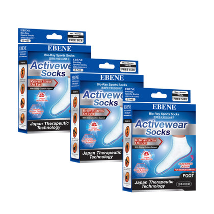 EBENE Bio-Ray Sports Activewear Socks - White Free Size (Set of 3)