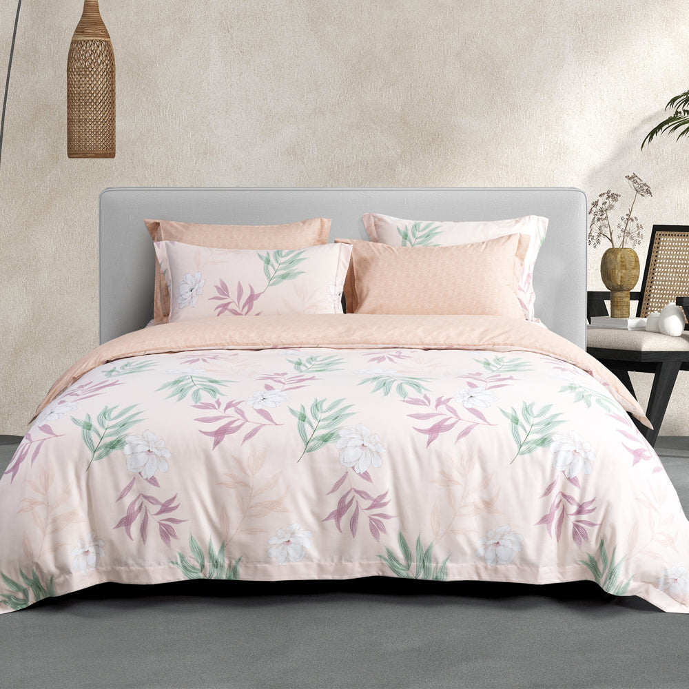 epitex Printed Hybrid Botanic Silk Quilt Cover with Fitted Sheet Set