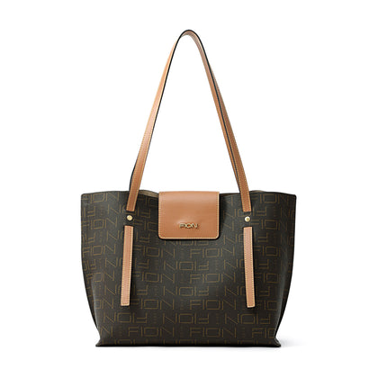 FION Leather-Trimmed Monogram Shopper Bag - Brown