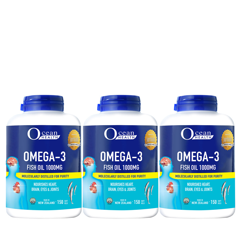 Ocean Health Omega 3 Fish Oil 1000mg 150 Softgels - Bundle of 3