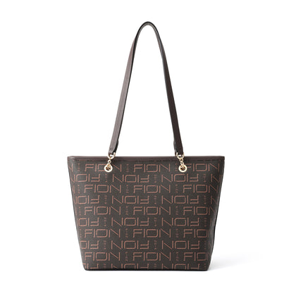 Fion Leather-Trimmed Monogram Shopper Bag - Brown