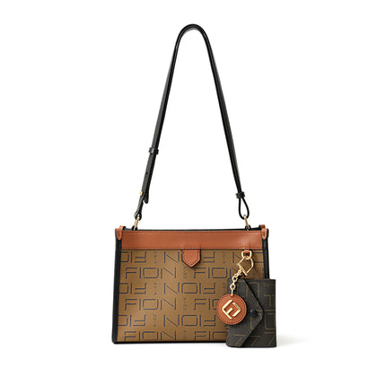 FION Monogram Latte PVC with Leather Crossbody and Shoulder Bag - Brown