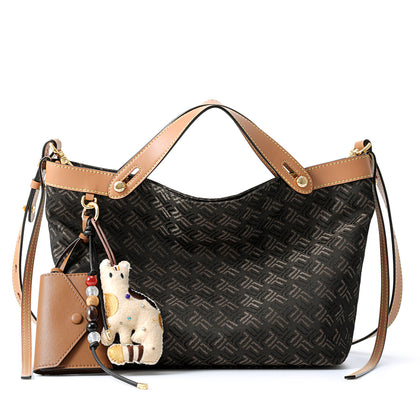 FION Leather-Trimmed Palace Jacquard Mini Bag - Brown