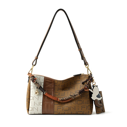 FION Monogram Latte PVC with Leather Crossbody and Shoulder Bag - Beige-Brown