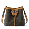 FION Leather-Trimmed Interchargeable Monogram Mickey Mouse Print Bucket Bag - Brown