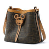 FION Leather-Trimmed Interchargeable Monogram Mickey Mouse Print Bucket Bag - Brown
