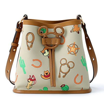 FION Leather-Trimmed Interchargeable Monogram Mickey Mouse Print Bucket Bag - Light Yellow