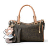Fion Leather-Trimmed Monogram Boston Bag - Brown