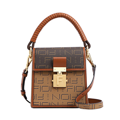 FION Monogram PVC with Leather Top Handle Bag - Brown