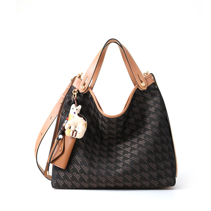 FION Leather-Trimmed Palace Jacquard Hobo Bag - Brown