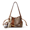 Fion Leather-Trimmed Latte Monogram Bucket Bag - Enyeny