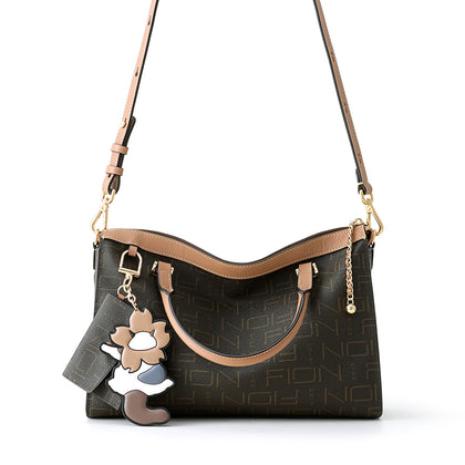 Fion Leather-Trimmed Monogram Tote Bag - Brown