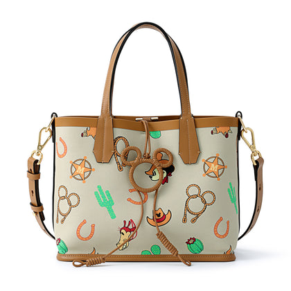 FION Leather-Trimmed Interchargeable Monogram Mickey Mouse Print Mini Tote Bag - Light Yellow