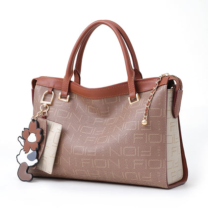 Fion Leather-Trimmed Monogram Tote Bag - Enyeny