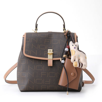 Fion Leather-Trimmed Classic Monogram Backpack - Brown