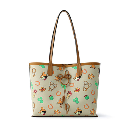 FION Leather-Trimmed Monogram Mickey Mouse Print Shopper Bag - Light Yellow