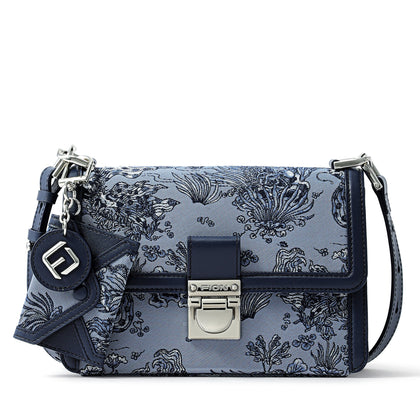 FION Leather-Trimmed Under-The-Sea Jacquard Shoulder Bag - Blue