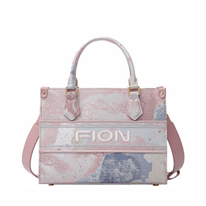 FION Leather-Trimmed Fantasy Jacquard Tote - Pink