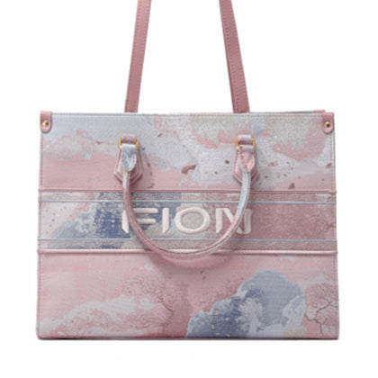 FION Leather-Trimmed Fantasy Jacquard Shopper - Pink