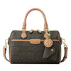 FION Leather-trimmed Monogram Boston Bag - Brown