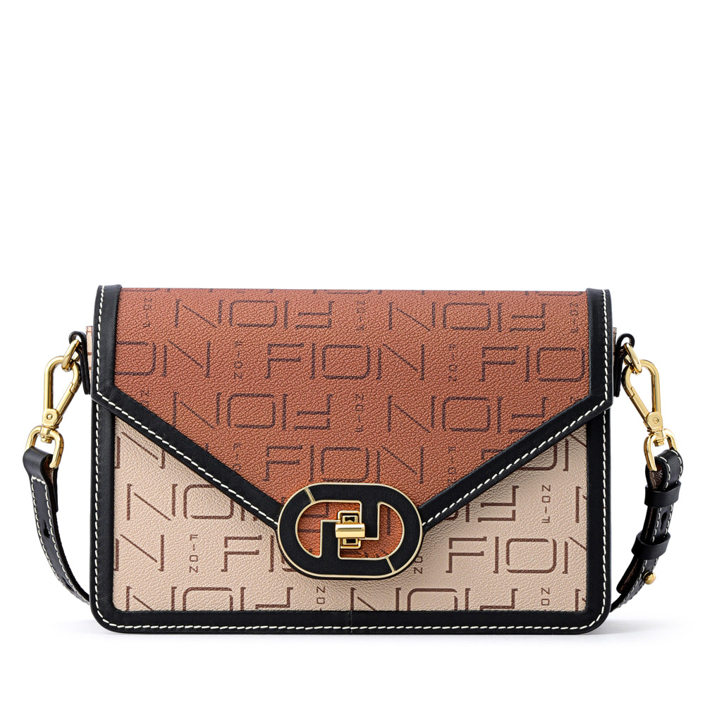 FION Leather-trimmed Half-flap Monogram Crossbody Bag