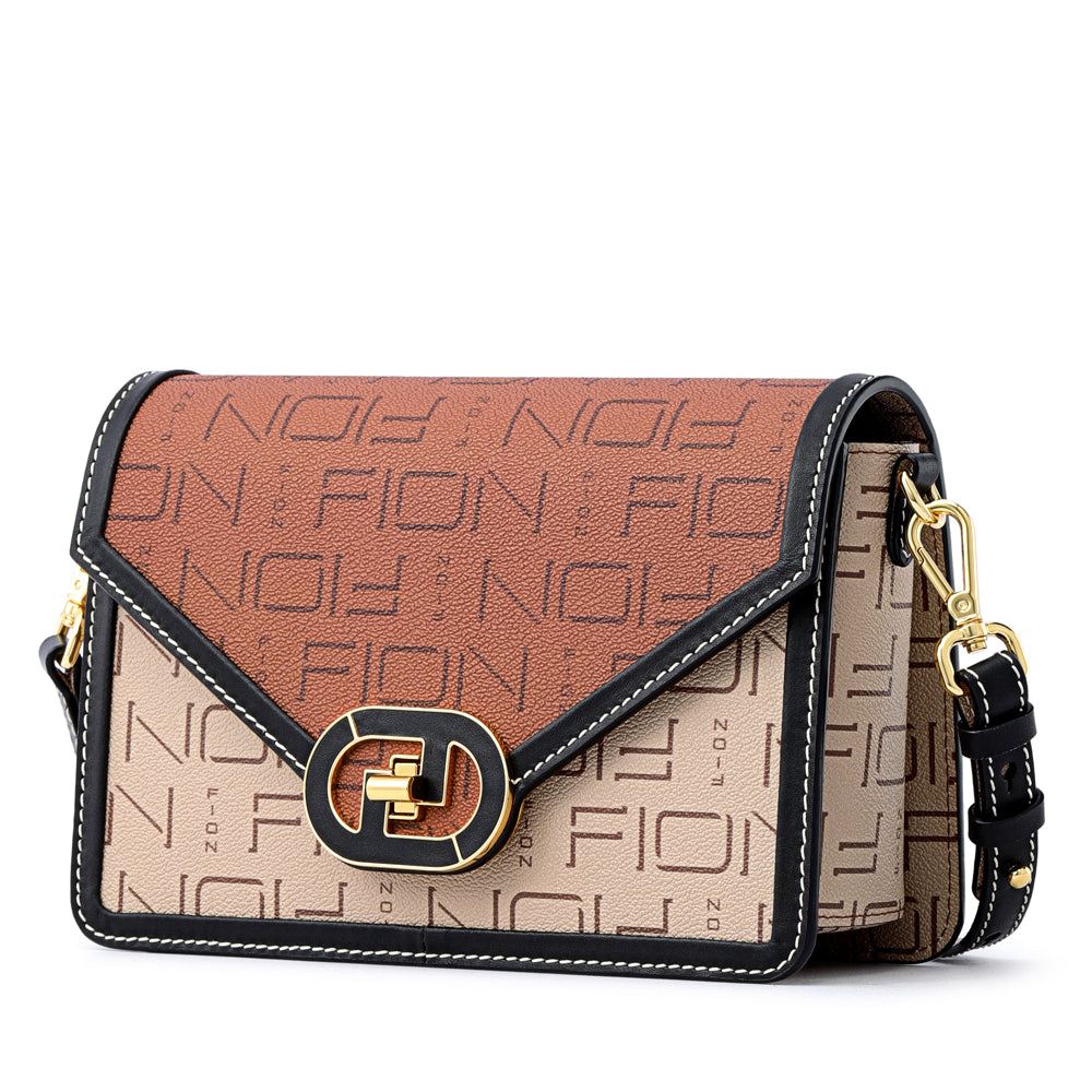 FION Leather-trimmed Half-flap Monogram Crossbody Bag