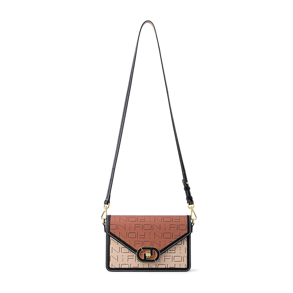 FION Leather-trimmed Half-flap Monogram Crossbody Bag