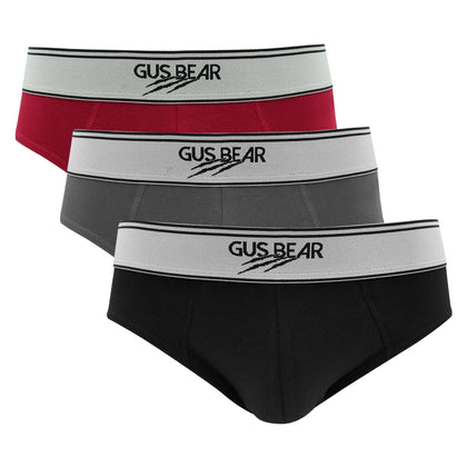 GUS BEAR 100% Cotton Briefs (3-pc pack) - Buy 1 Get 1 Free - Black/Grey/Red