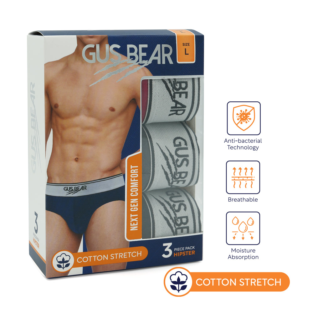 GUS BEAR Cotton Briefs (3-pc-pack) - Navy/Red/Black